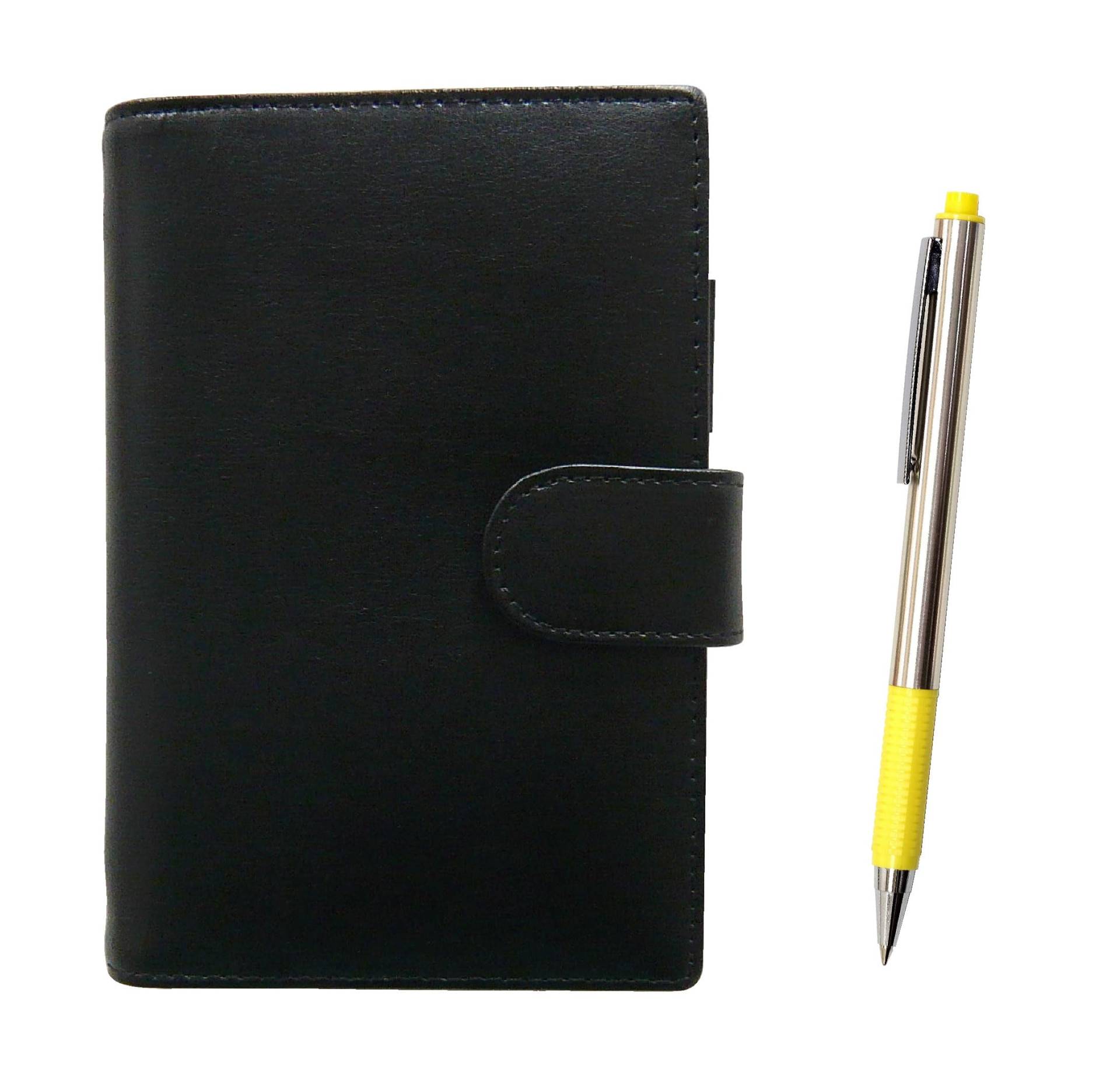 Eco B7 Rindsleder Mini System Notizbuch Schwarz FB325 Aluminium Straight Knock Kugelschreiber Set Gelb T23-LS002B-FB325-Y gelb von Joom DACH