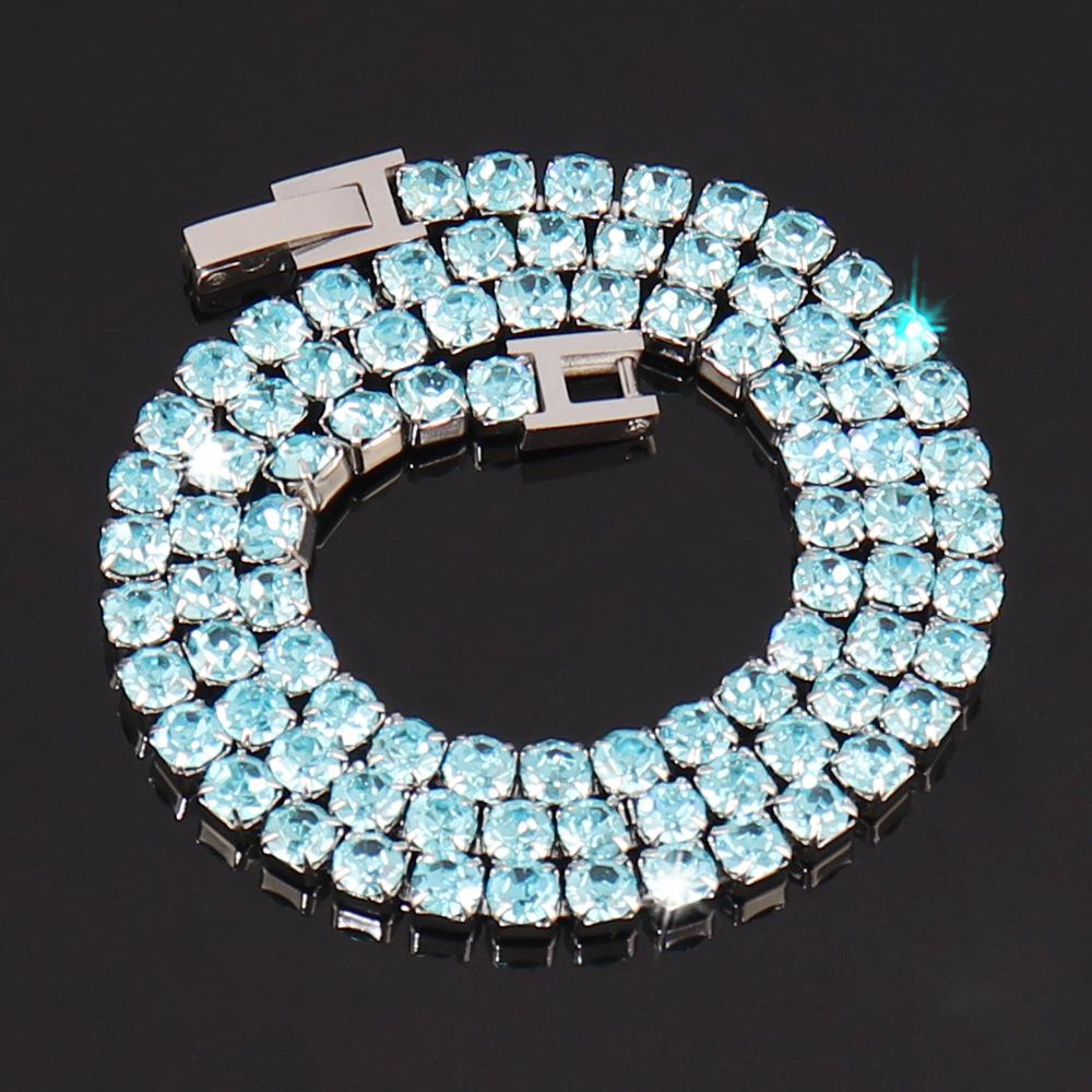 Edelstahl 4mm Zirkon Tennis Halskette Einfache Farbe Diamant Krappenkette Halskette Herren- und Damenschmuck 40cm von Joom DACH