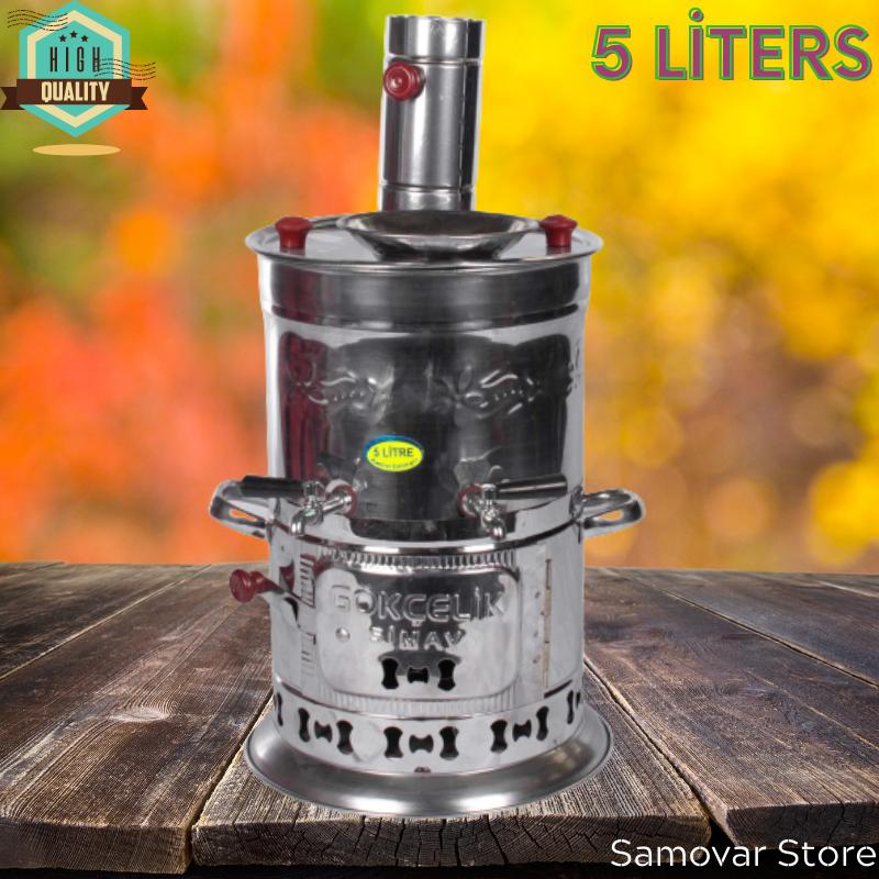 Edelstahl 5 Liter Teewärmer Holz Samowar Kohle Teekocher Plateau Präsentation Teekanne Teezeremonie Teegeschirr Camping Picknick von Joom DACH