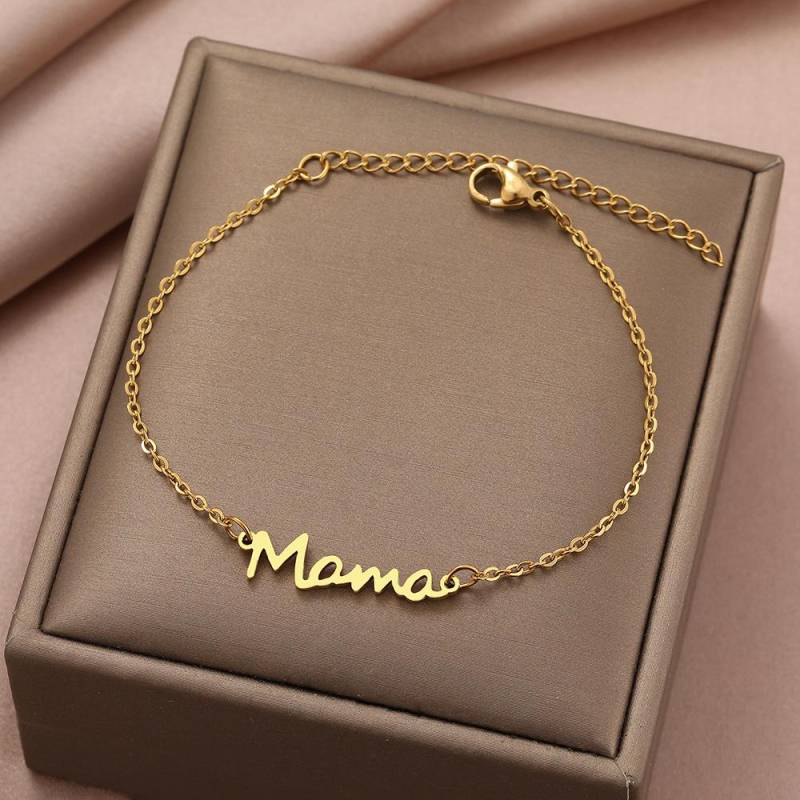 Edelstahl Armbänder Brief Mama Anhänger Ketten Mode Charme Armband Für Frauen Schmuck Party Liebhaber Mama Mutter der Geschenke gold von Joom DACH
