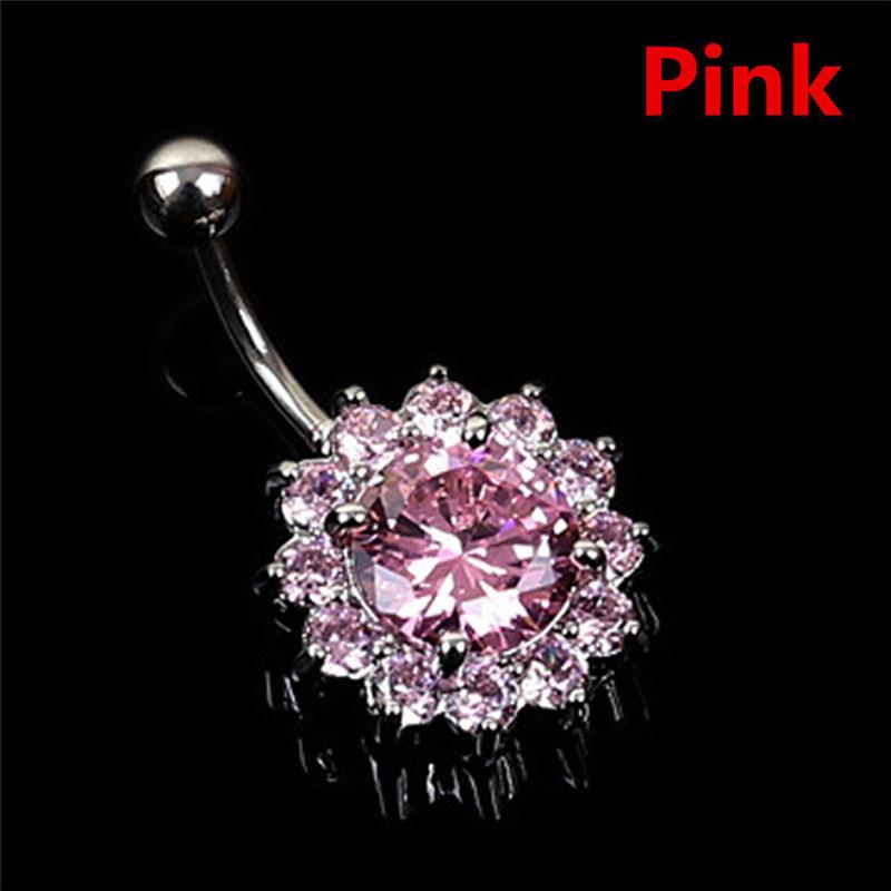 Edelstahl Bar Bauchnabel Ring Kristall Blume Körper Piercing Frauen Schmuck rosa von Joom DACH
