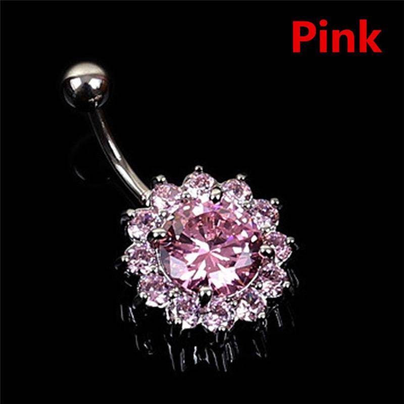 Edelstahl Bar Bauchnabel Ring Kristall Blume Körper Piercing Frauen Schmuck rosa von Joom DACH