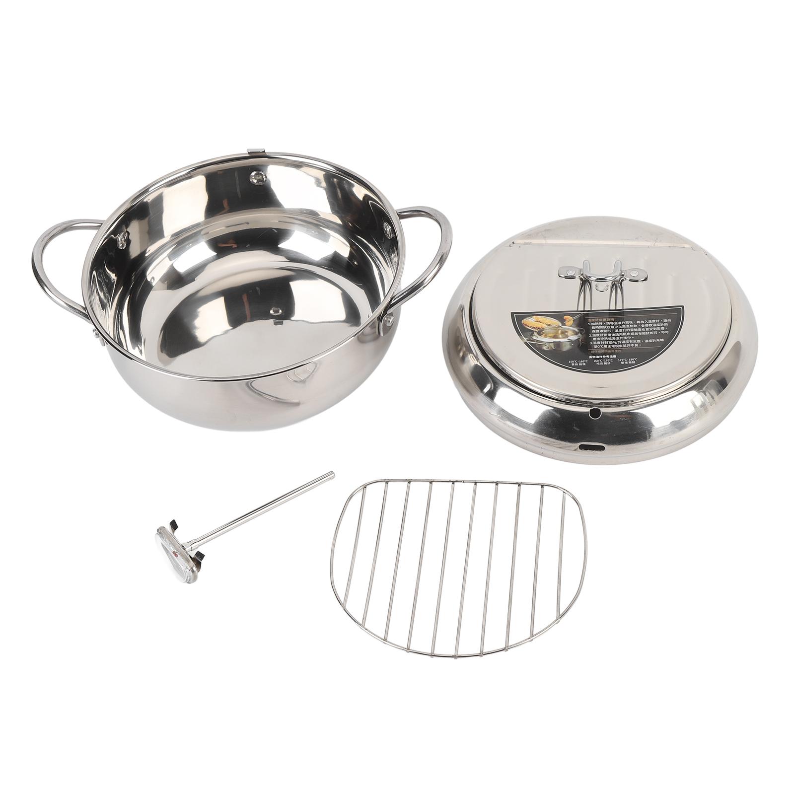 Edelstahl Friteuse Topf mit Thermometer Deckel Öl Tropf Abtropffläche Rack Multifunktionale Frittieren 20cm/7.9in von Joom DACH