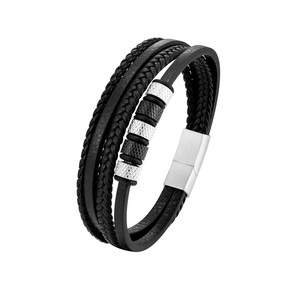 Edelstahl-Herren-Lederarmband, 19/20/22 cm, modischer mehrschichtiger geflochtener Schmuck für Jungen, süße Geschenke 22cm silber von Joom DACH
