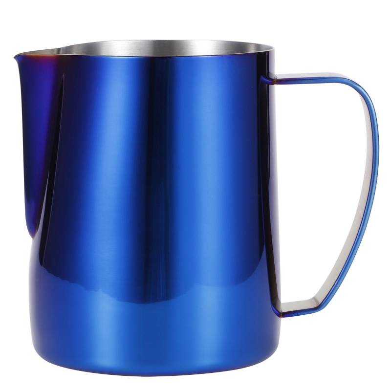 Edelstahl Kaffeekanne im japanischen Stil, farbig, Milchaufschäumbecher, Latte Art Kännchen, Bunt Blau von Joom DACH