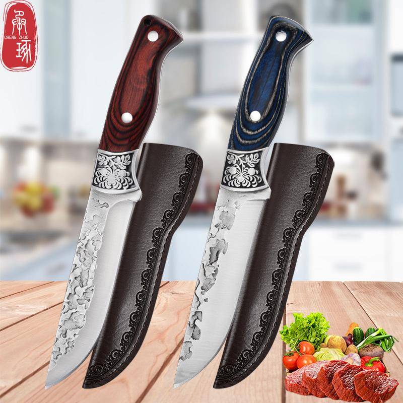 Edelstahl Küchenmesser Outdoor Griff Schälmesser Haushalts Obstmesser Camping Grill Schälmesser Holzgriff Messer with cover rot von Joom DACH