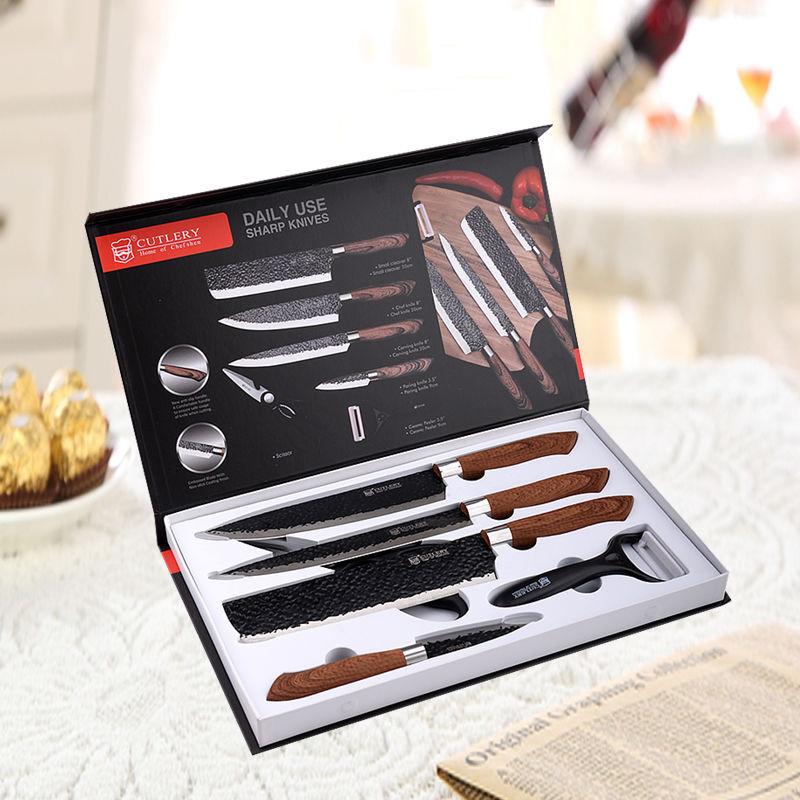 Edelstahl-Küchenmesser-Set, Werkzeuge, geschmiedetes Küchenmesser, Schere, Keramikschäler, Chef-Slicer, Schälmesser, Geschenketui 1 set von Joom DACH