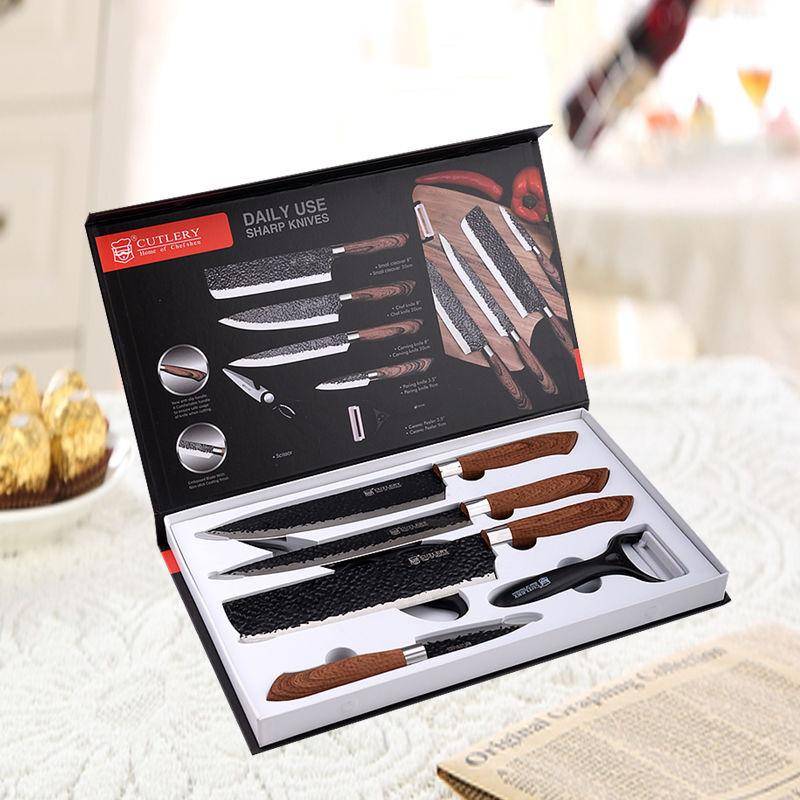 Edelstahl-Küchenmesser-Set, Werkzeuge, geschmiedetes Küchenmesser, Schere, Keramikschäler, Chef-Slicer, Schälmesser, Geschenketui 1 set von Joom DACH