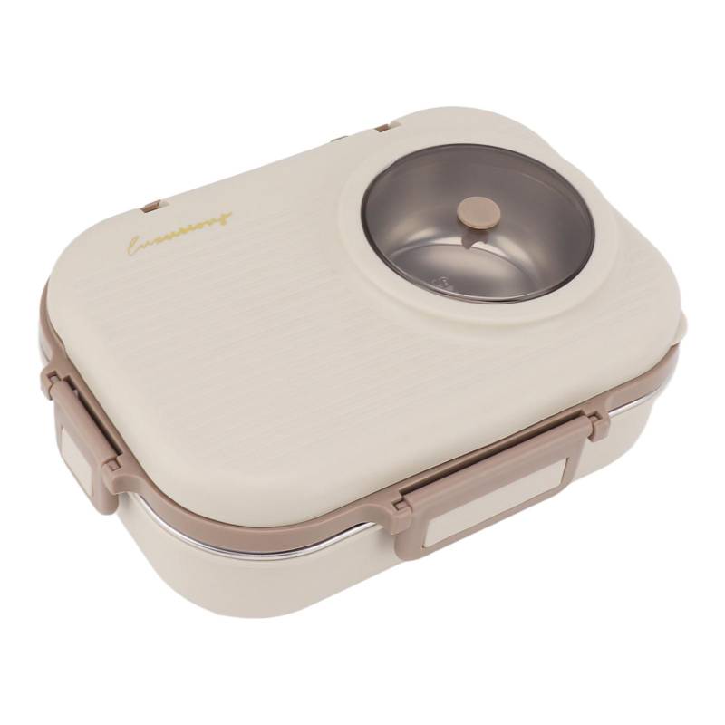 Edelstahl Lunchbox mit Suppenschüssel Löffel Essstäbchen Beige Auslaufsicher Tragbar Bento Lunchbox von Joom DACH