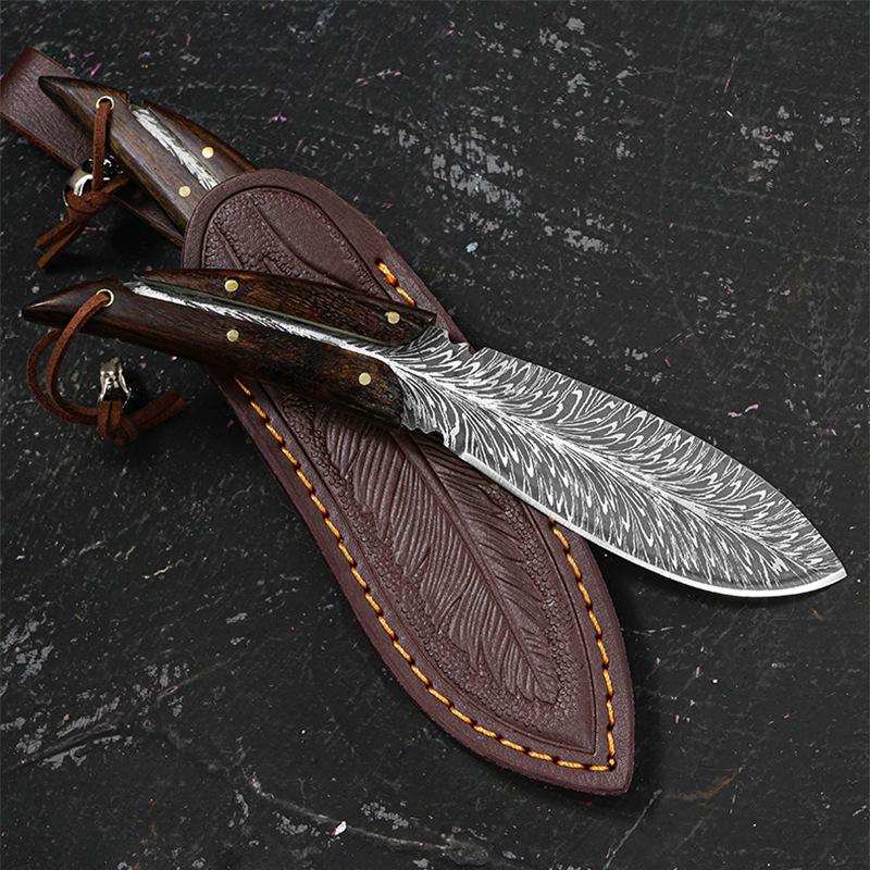 Edelstahl Palisander Griff Gefiedert Damast Messer Outdoor Camping Messer Tasche Utility Messer von Joom DACH