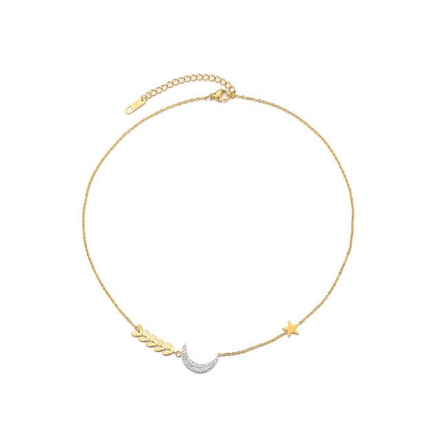 Edelstahl Silber Farbe Mond Halsketten Elegante Strass Halsketten Für Weibliche Mode Mädchen Schmuck Collier von Joom DACH
