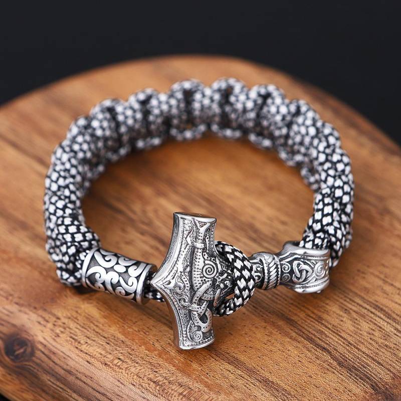 Edelstahl Titan Stahl Thors Hammer Regenschirm Seil Armband Herren Schmuck Schwarz und Weiß Tarnung 23cm von Joom DACH