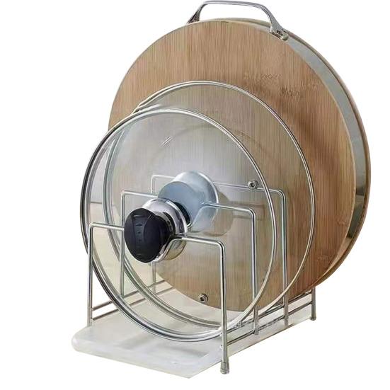 Edelstahl-Topfdeckelhalter, modern, robust, stehend, multifunktional, für Arbeitsplatte, Schneidebrett, Tellerschneider, Aufbewahrungsregal, Organizer für die Küche F von Joom DACH