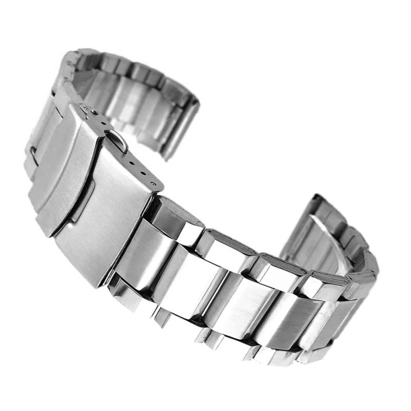 Edelstahl-Uhrenarmband, Armband, silberfarbenes Metallarmband mit Faltschließe für Männer und Frauen, 20/22/24 mm 20mm von Joom DACH