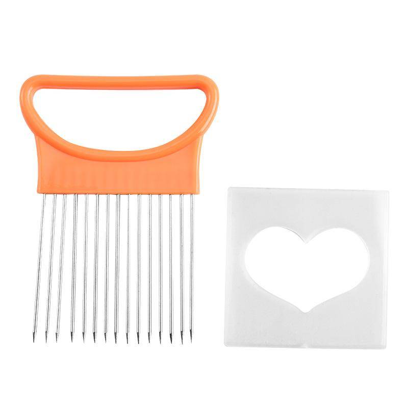 Edelstahl Zwiebel Cutter Halter Lebensmittel Aufschnittmaschinen Assistent Tomaten Zwiebel Slicer Halter Gemüse Schneiden Gabel Küche Gadgets orange von Joom DACH