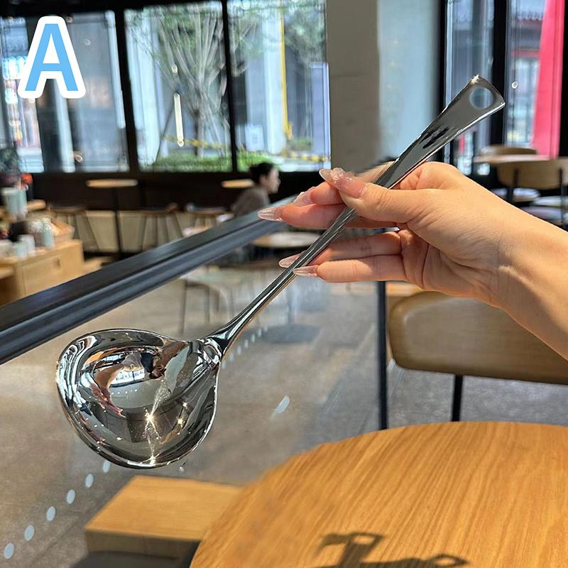 Edelstahllöffel mit langem Griff, Suppenlöffel für heiße Töpfe, Schöpfkellen, Sieb, Geschirr für die Küche zu Hause, wichtige Kochutensilien A von Joom DACH