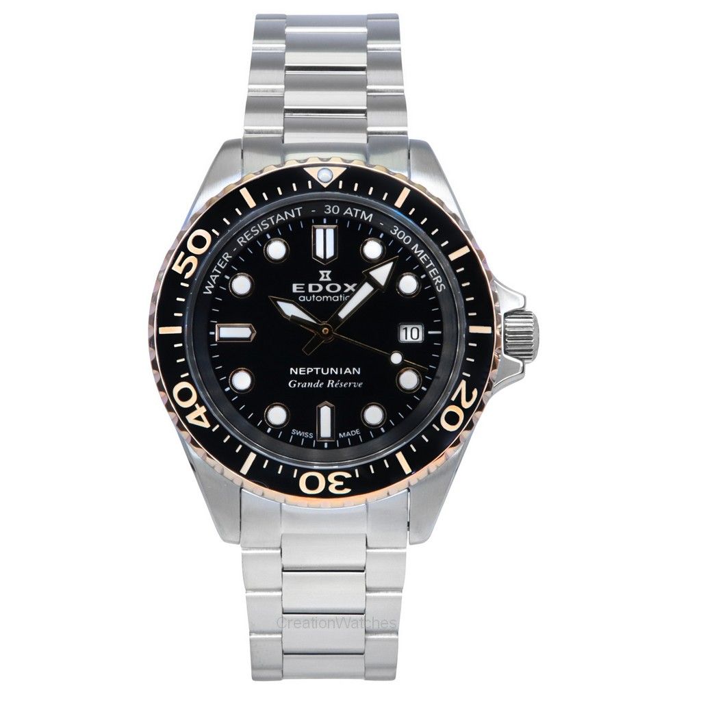Edox Neptunian Grande Reserve Schwarzes Zifferblatt Automatik Taucheruhr 80801 3NRM NIR 300M Herrenuhr schwarz von Joom DACH