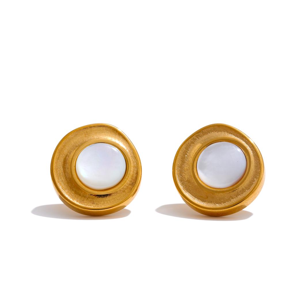 Eetit Daily Fashion Vintage Edelstahl Naturschale Rund Goldene Stecker-Ohrringe für Damen Charme Schmuck Wasserdicht Plattiert gold von Joom DACH