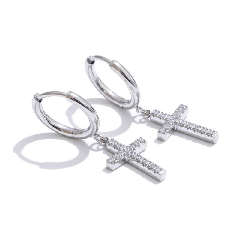 Eetit Hochwertige CNC Zirkonia Kreuz Hängeohrringe für Frauen Zarte Edelstahl Chic Neuankömmlinge Schmuck Geschenk silber von Joom DACH