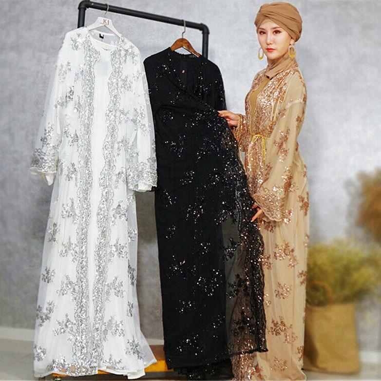 Eid Ramadan Spitze Offene Strickjacke Abaya Frauen Langes Kleid Muslimischen Kaftan Kleid Robe s von Joom DACH