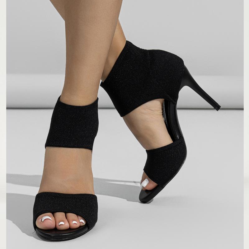 Eilyken Frühling Sexy Mode Stiefeletten Frauen Komfort Peep Toe Gestrickte Stretch Stilettos Dünne Fersen Cut-Out Tanzen Sandalen 41 schwarz von Joom DACH