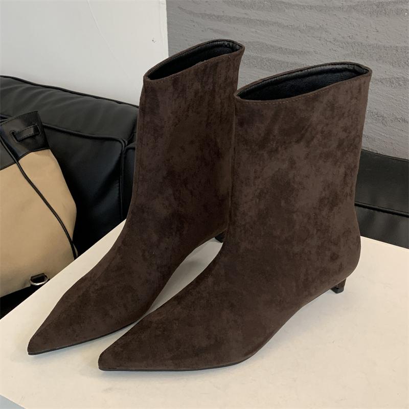 Eilyken Vintage Spitzschuh Damen Stiefeletten Designer Dünne Niedrige Absätze Schuhe Moderne Kurze Botas Herbst Winter 36 braun von Joom DACH