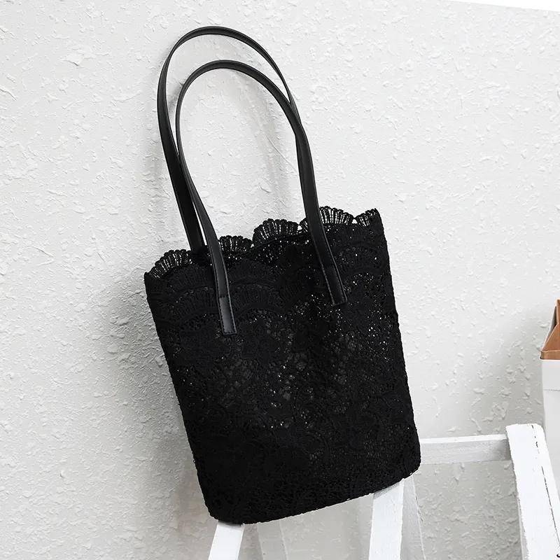 Eimer Schulter Tasche Für Frauen Neue Sommer Koreanische Spitze Elegante Frauen Tote Einkaufen Weibliche Taschen Dame Handtasche Weibliche Strand Tasche schwarz von Joom DACH