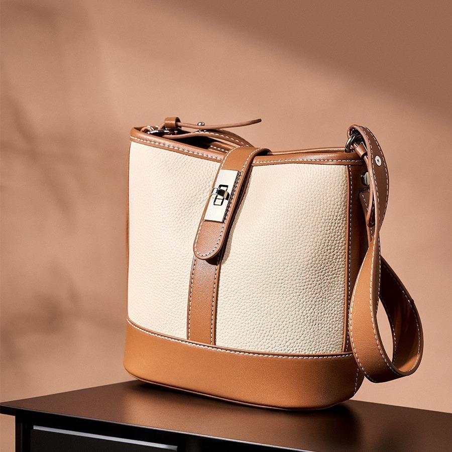 Eimerbeutel aus Rindsleder Vielseitige Ledertasche für Damen Neues Nischendesign Beliebte Umhängetasche Schultertasche weiß von Joom DACH