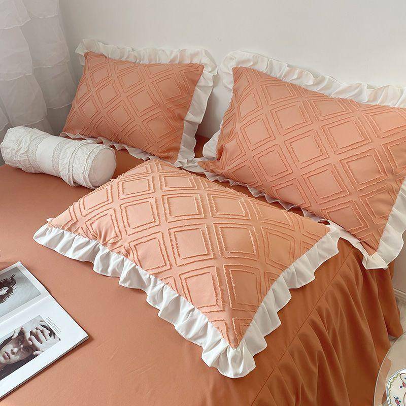 Ein Paar Kissenbezüge Prinzessin Spitze Kleine Frische Weibliche Student Schlafsaal Schlafzimmer Kissen Handtuch Kissen Abdeckungen 【48*74cm】 orange von Joom DACH