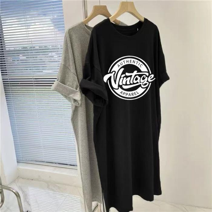 Ein lockeres, groß geschnittenes Kurzarm-T-Shirt-Kleid, ein langes Sommerkleid, das bis zu den Knien reicht, den Bauch bedeckt und mit einem Sli schlanker macht. 3XL schwarz von Joom DACH