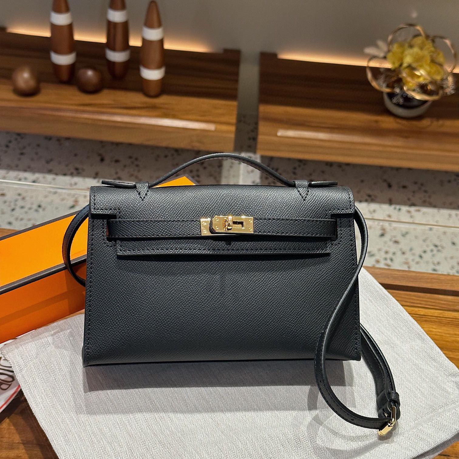 Eine Generation von Hermès Birkin Handtasche Mini Handtasche Abendtasche Hochwertiges Echtes Leder Einzelriemen Tragetasche Kleine Tasche Damen 22x13x7cm schwarz von Joom DACH