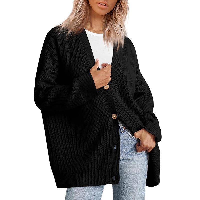 Einfache Damen-Strickjacke, weiche, bequeme Strickjacke mit V-Ausschnitt, Kleidung für den Weg zur Arbeit 4XL von Joom DACH