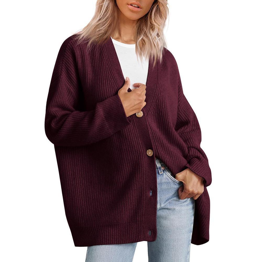 Einfache Damen-Strickjacke, weiche, bequeme Strickjacke mit V-Ausschnitt, Kleidung für den Weg zur Arbeit 4XL von Joom DACH