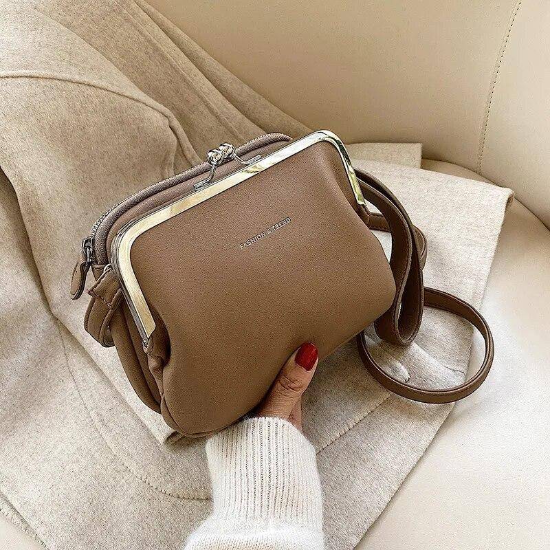 Einfache Feste Farbe Schulter Tasche Weibliche PU Leder Umhängetasche Mode Neue Clip Umhängetasche Dame Handtasche Geldbörse khaki von Joom DACH