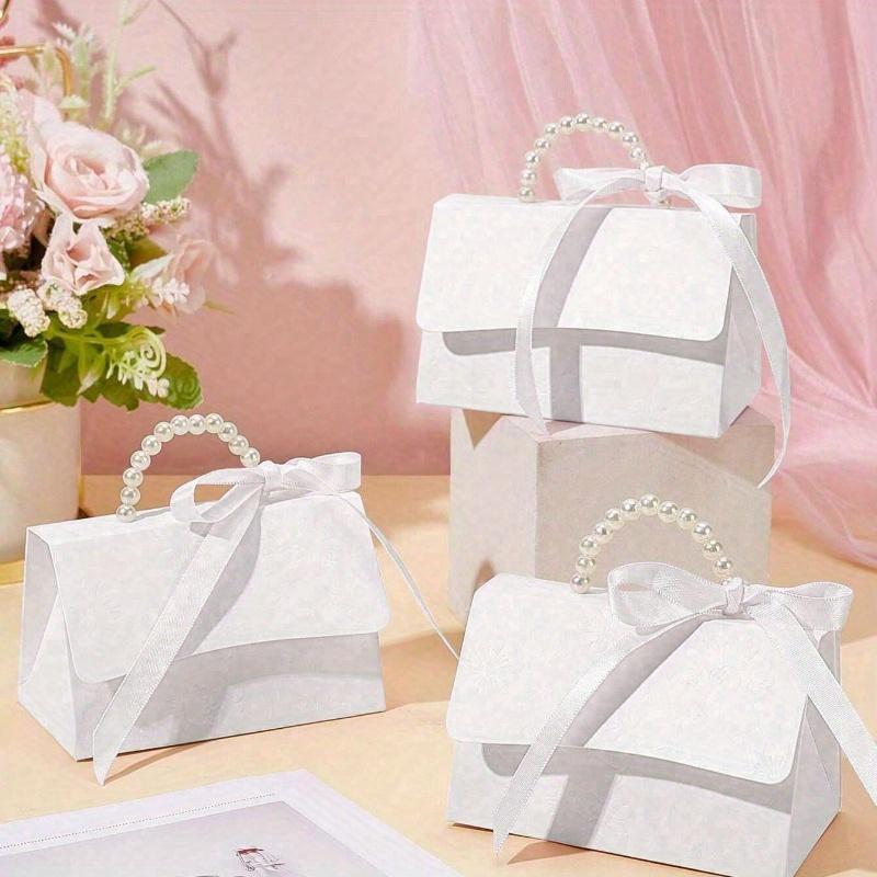 Einfache Geschenktüte für Party, Papier-Geschenkbox mit Perlenhenkel-Dekor, Exquisite rosa Geschenkverpackungsbox für Valentinstag-Hochzeitsgeschenk S-1pc weiß von Joom DACH