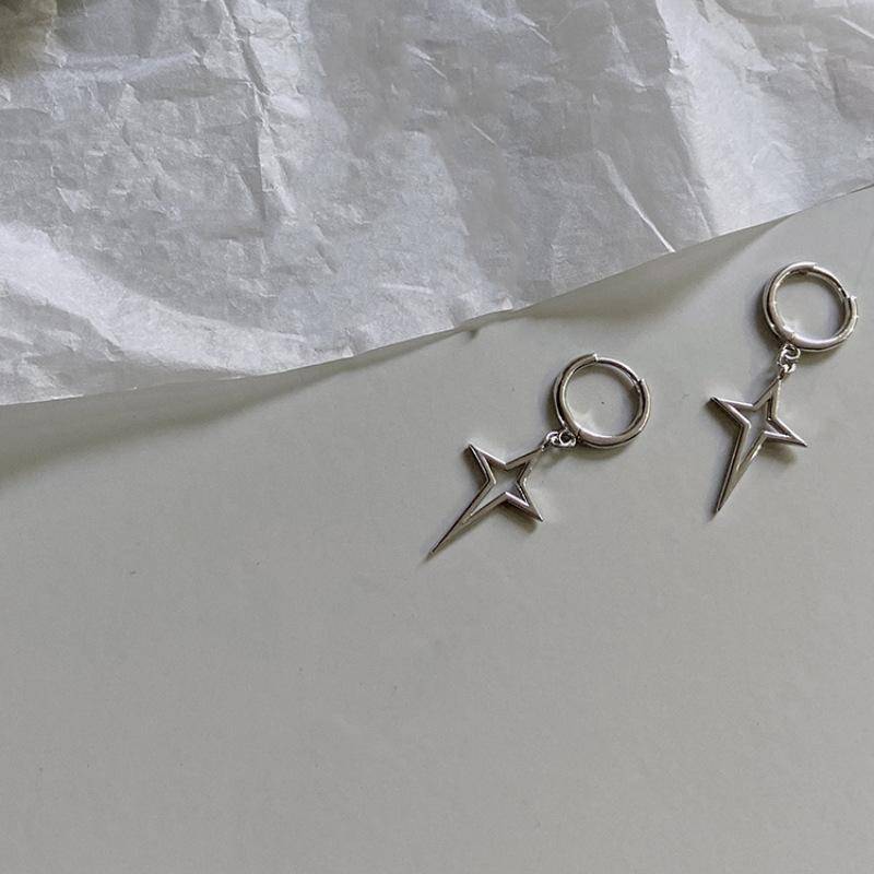 Einfache HipHop Legierung Metall Hohl Stern Kreis Hoop Ohrringe Für Frau Vintage Männer Party Schmuck Geschenk silber von Joom DACH