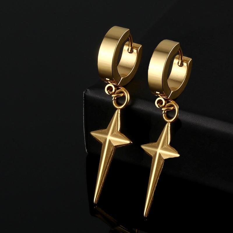 Einfache Kreuz Stern Ohrringe Silber Schwarz Edelstahl Baumeln Ohrring Für Frauen Männer Charms Schmuck Geschenk gold von Joom DACH