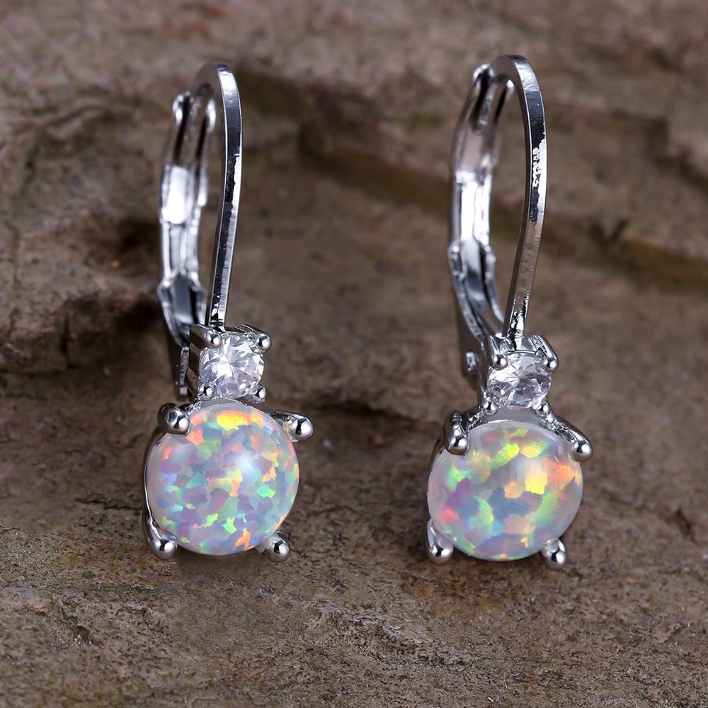 Einfache Mode Kleine Runde Stein Tropfen Ohrringe für Frauen Klassische Silber Farbe Creolen Hochzeit Verlobung Schmuck silber/weiß von Joom DACH