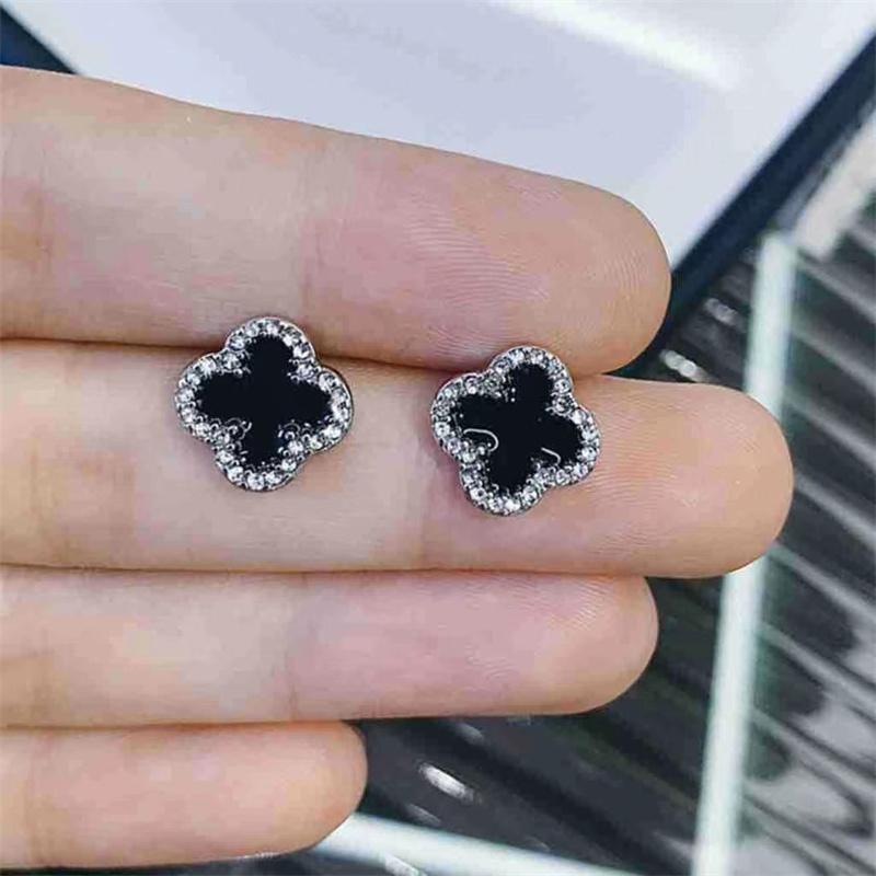 Einfache Ohrstecker mit Strass-Kleeblatt für Damen und Mädchen, modischer Ohrring, keine Allergie, vierblättriges Kleeblatt-Ohrring, Schmuck silber von Joom DACH