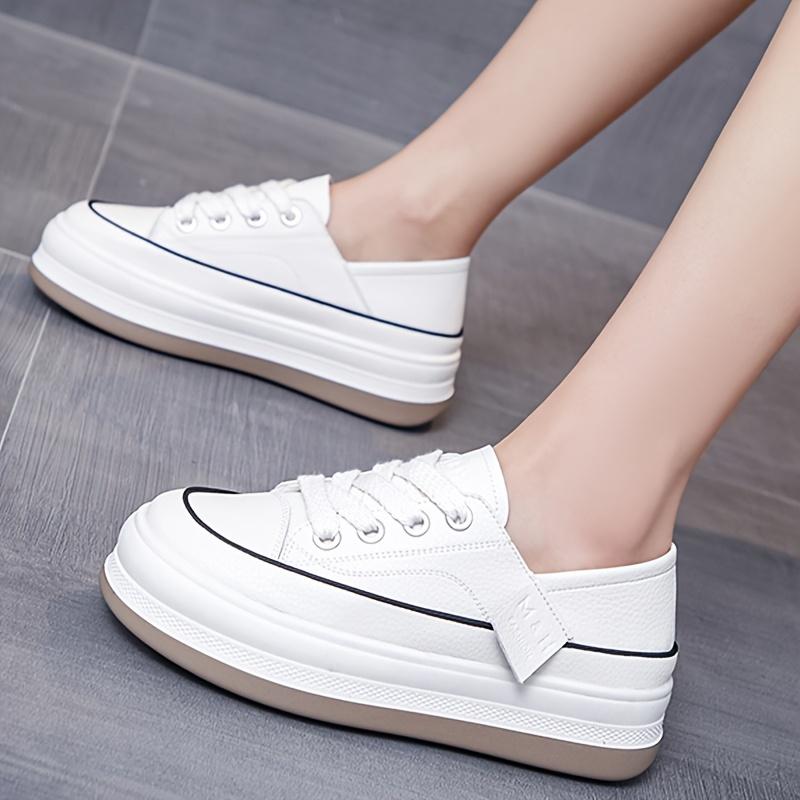 Einfache Plateau-Sneaker für Damen, lässige Schnür-Outdoor-Schuhe, bequeme Low-Top-Schuhe aus Kunstleder 38 weiß Einfache Plateau-Sneaker für Damen, lässige Schnür-Outdoor-Schuhe, bequeme Low-Top-Schuhe aus Kunstleder 38 weiß von Joom DACH