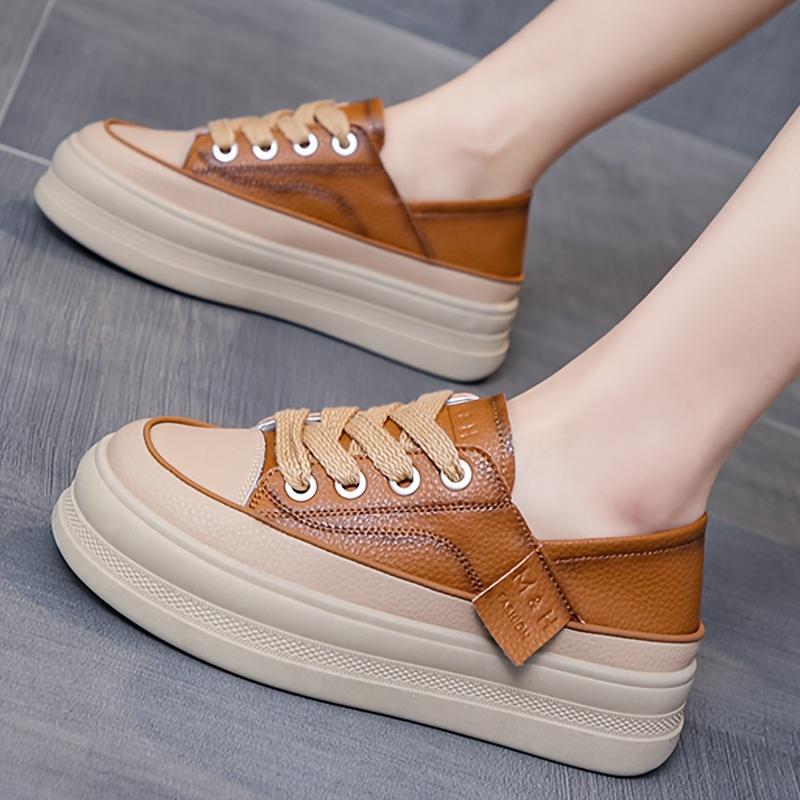 Einfache Plateau-Sneaker für Damen, lässige Schnür-Outdoor-Schuhe, bequeme Low-Top-Schuhe aus Kunstleder 38 orange Einfache Plateau-Sneaker für Damen, lässige Schnür-Outdoor-Schuhe, bequeme Low-Top-Schuhe aus Kunstleder 38 orange von Joom DACH