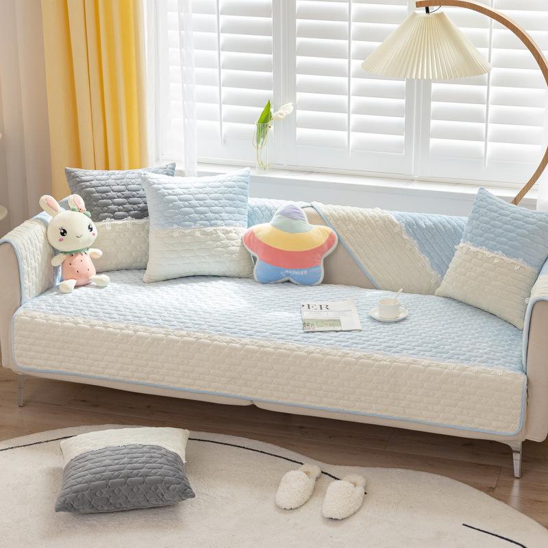 Einfache Plüsch Sofa Kissen Nicht-Slip Verdickt Wohnzimmer Sofa Abdeckung Patchwork Kissen Luxus Rückenlehne Armlehne Abdeckung Tuch 70x70cm 1pcs hellblaue von Joom DACH