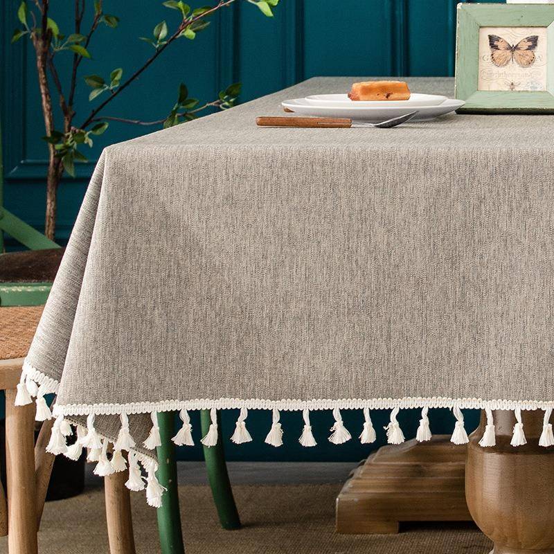 Einfache Tischdecke mit Quaste, pastorale Tischdecke aus Baumwollleinen, wasser- und ölbeständig, einfarbig, Schreibtischdecke, Handtuch, Geschirrtuch, Tischhülle 110*160cm von Joom DACH