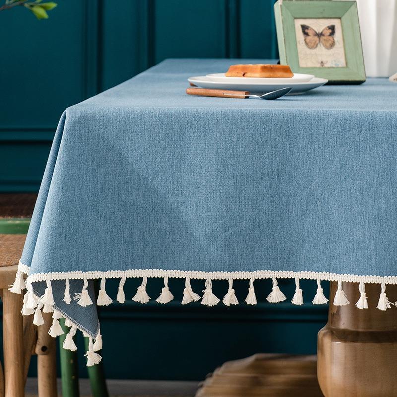 Einfache Tischdecke mit Quaste, pastorale Tischdecke aus Baumwollleinen, wasser- und ölbeständig, einfarbig, Schreibtischdecke, Handtuch, Geschirrtuch, Tischhülle 90*90cm von Joom DACH