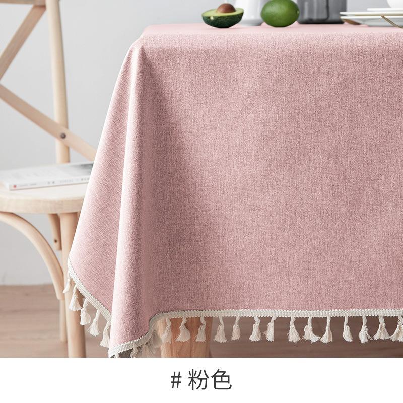 Einfache Tischdecke mit Quaste, pastorale Tischdecke aus Baumwollleinen, wasser- und ölbeständig, einfarbig, Schreibtischdecke, Handtuch, Geschirrtuch, Tischhülle 90*90cm von Joom DACH