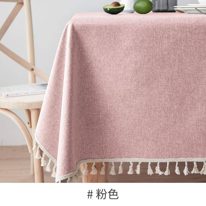 Einfache Tischdecke mit Quaste, pastorale Tischdecke aus Baumwollleinen, wasser- und ölbeständig, einfarbig, Schreibtischdecke, Handtuch, Geschirrtuch, Tischhülle 90*90cm von Joom DACH