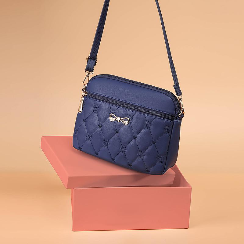 Einfache Umhängetaschen für Damen Stickerei Herz Umhängetasche Weibliche Leder Schwarze Handtasche Kleine Messenger Bag dunkelblaue von Joom DACH