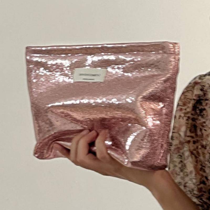 Einfache glänzende Pailletten Silber Clutch Kosmetik Handtasche Make-up Tasche Tragbare Damen Toilettenartikel Hautpflege Aufbewahrungstasche Organizer Tasche rosa von Joom DACH