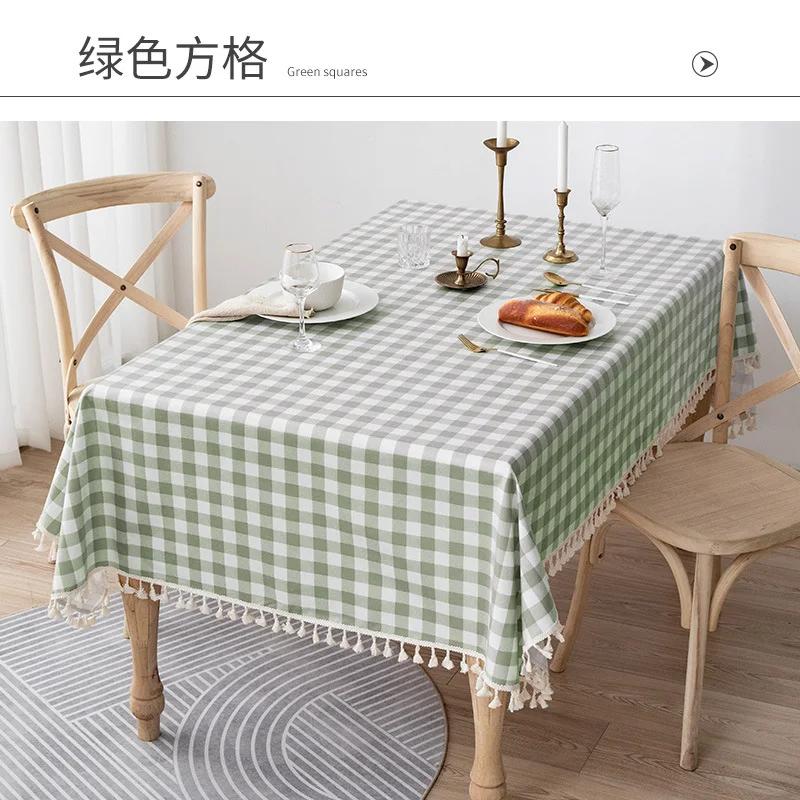 Einfache karierte Tischdecke Pastoral Baumwolle Leinen Esstisch Tischdecke Gittermuster Schreibtischabdeckung Handtuch Teetuch Tischhülle 90x90cm von Joom DACH
