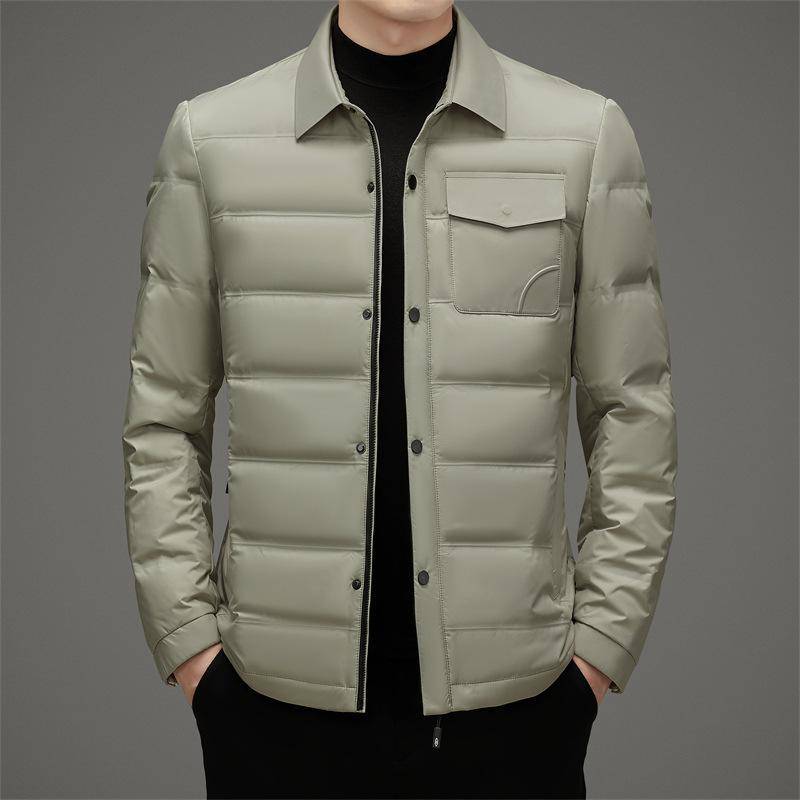 Einfache und leichte Gänsedaunenjacke Herbst Neue Herren-Daunenjacke mit Hemdkragen Kältefeste und warme Daunenjacke für Herren 4XL von Joom DACH